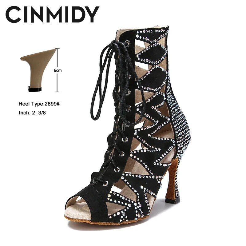 VCshoes Dance Shoes Women High Top Latin Dance Shoes Ballroom Dance Boots Black Ladies Sandals High Heels Party Shoes