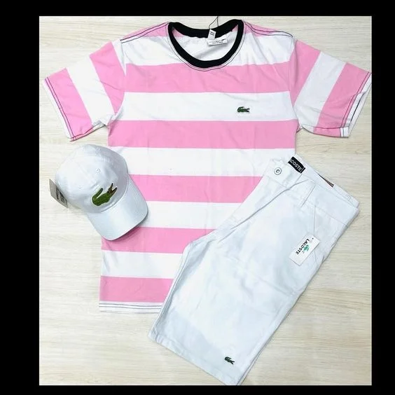 pink stripe fashion short-sleeved shorts fashion suit