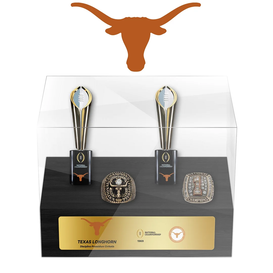 Texas Longhorn College NCAA Football Championship Trophy And Ring Display Case