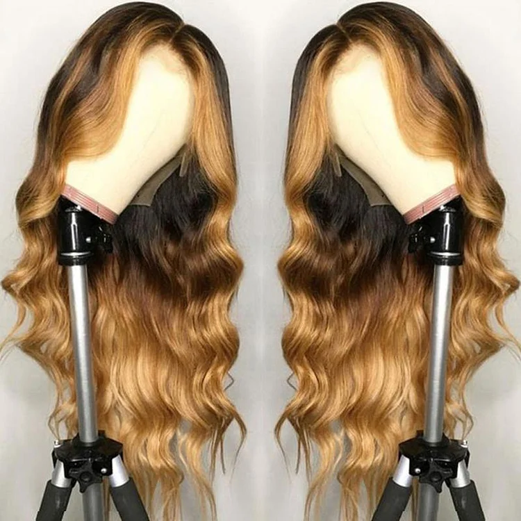 Highlights Ombre Honey Brown Colored Loose Wave Lace Frontal Wig