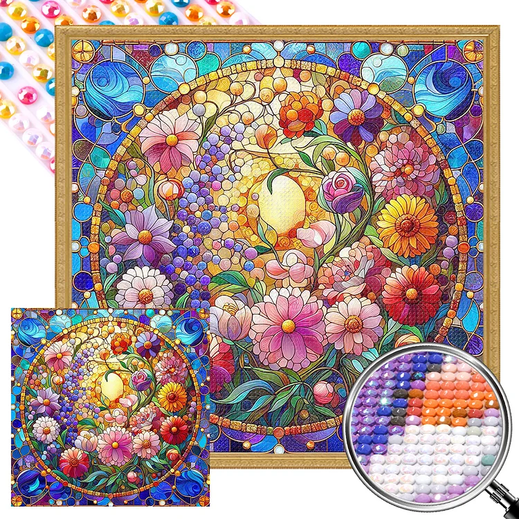 Colorful Flowers 40*40CM (Canvas) Full AB Round Drill Diamond Painting gbfke
