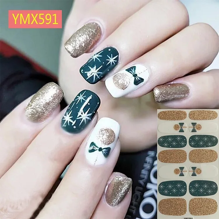 1 sheet (14PCs stickers) Christmas series self adhesive full cover nail art stickers, adhesive nail decals for women