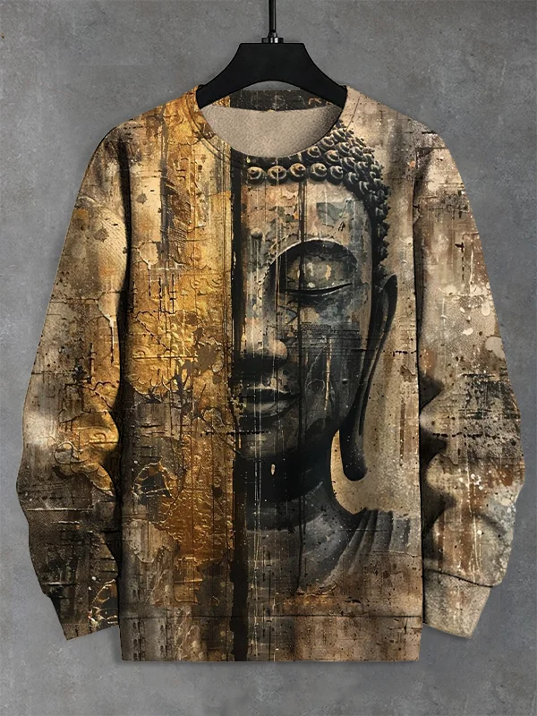 Men's Vintage Buddha Woodcut Art Print Casual Sweatshirt