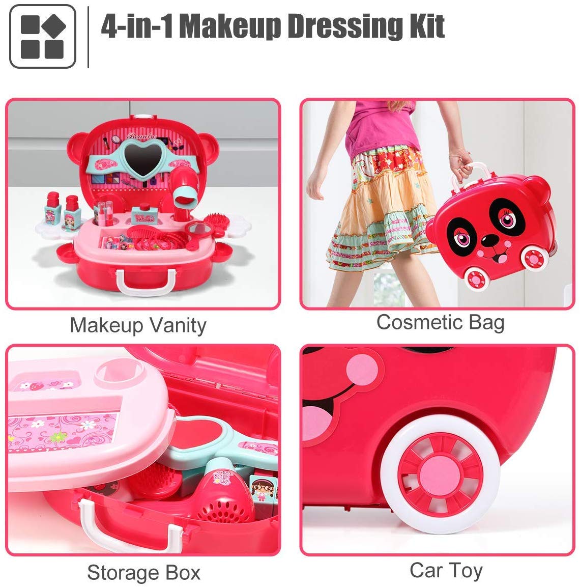 geyiie girls makeup kit, kids pretend play make up set with 2