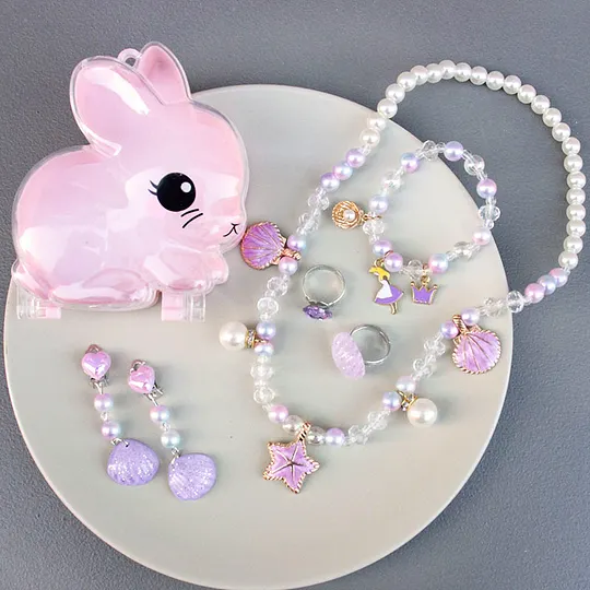 6-piece Girls Cute Unicorn Jewelry Set With Bunny Box