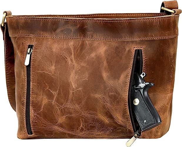 Concealed Carry Delaney Distressed Leather Crossbody Bags for Women