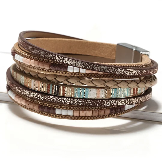 Bohemian bracelet hand-woven leather bracelet alloy magnetic buckle ladies fashion bracelet