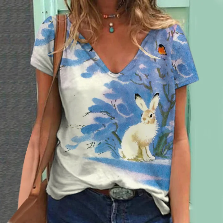 Easter Cute Bunny Casual Print T-Shirt