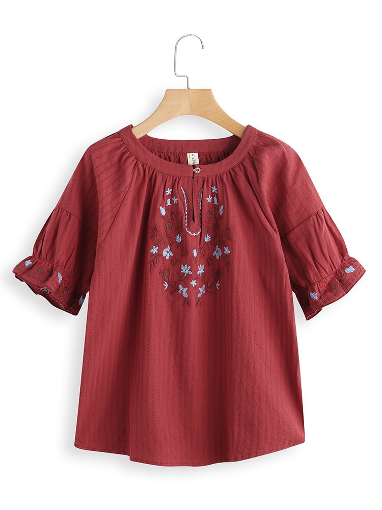 Vintage Crew Neck Embroidered Short Sleeve T shirt P1542449