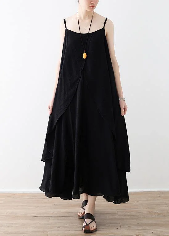 Flowy Spaghetti Strap asymmetric clothes fine Shape black Dress Summer