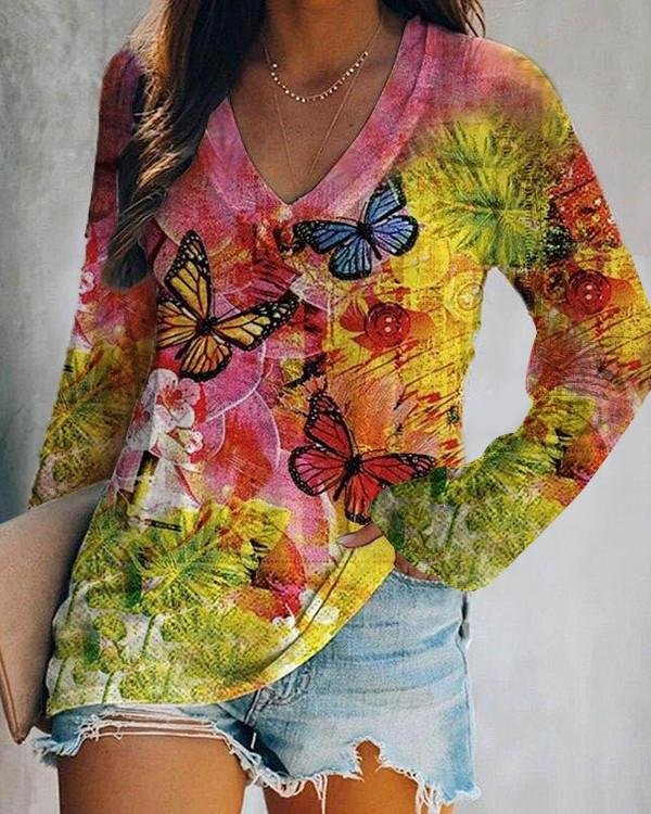 Rainbow Tie-Dye Printed Long Sleeve T-Shirt - Chicaggo