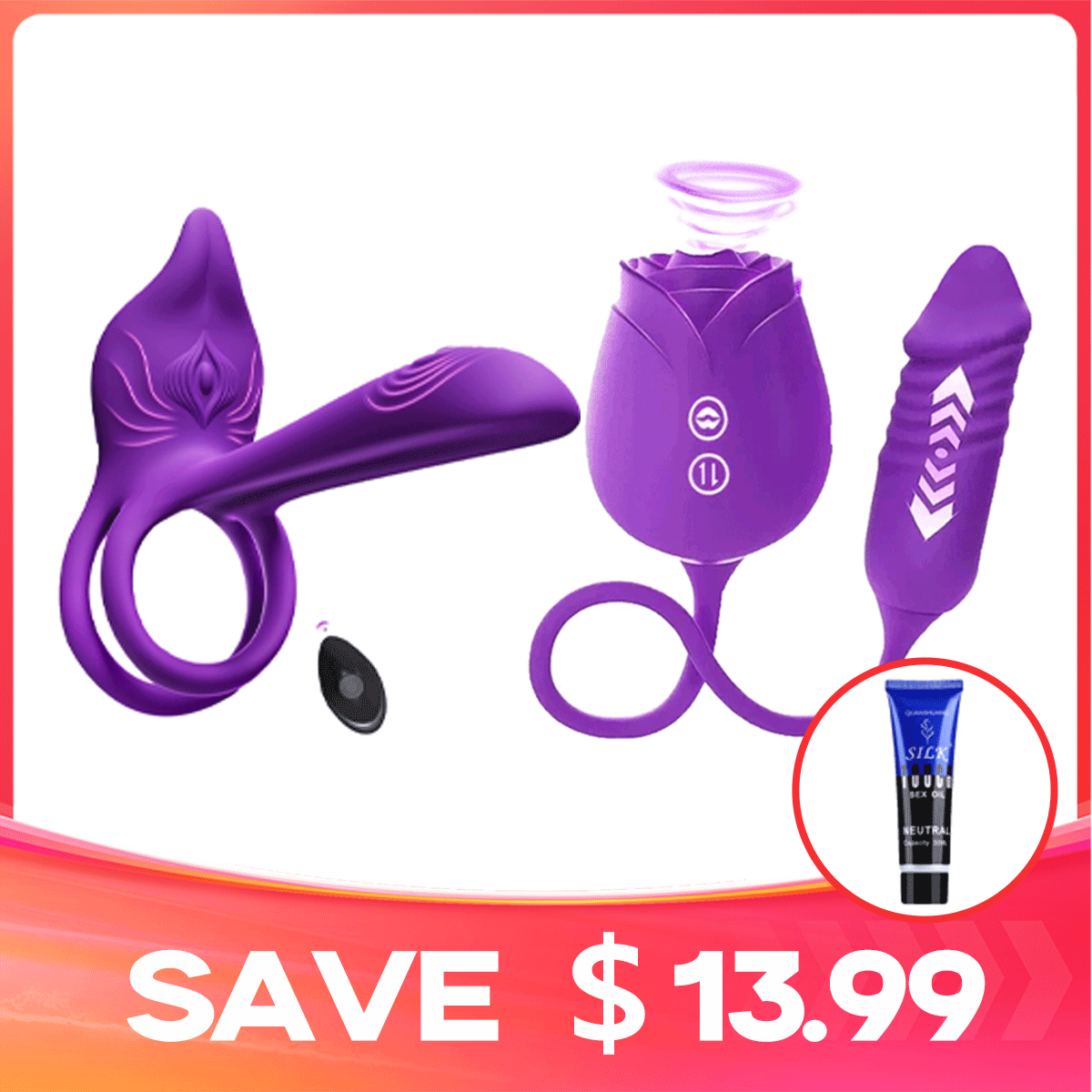 The Ultimate Purple Duo: Royaleye Vibrating Cock Ring & Purple Rose Dual Stimulator By Rose Toy