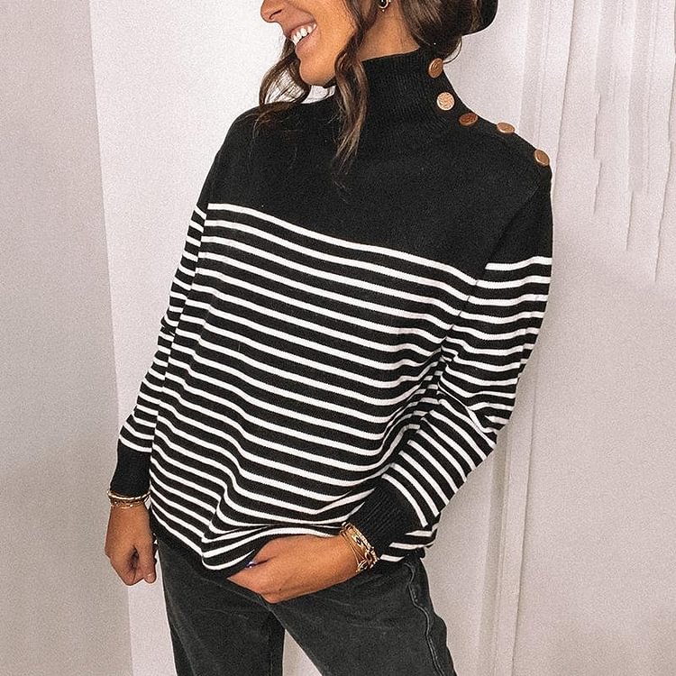 Comstylish Striped Turtleneck Knitted Pullover Sweater