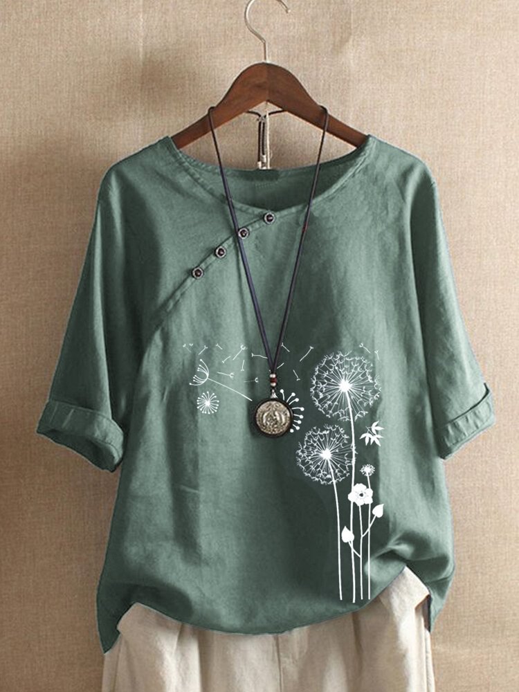 Floral Printed Button O Neck Short Sleeve T shirt P1695458