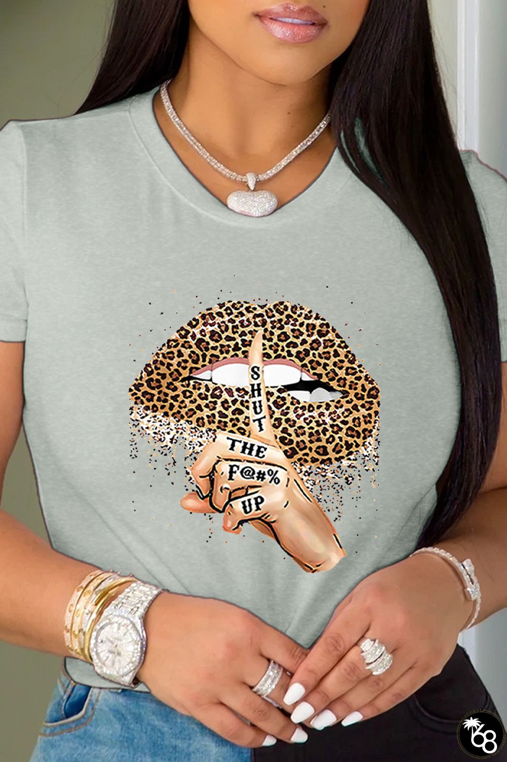 Grey Street Lips Printed Patchwork O Neck T-Shirts | 168DEAL