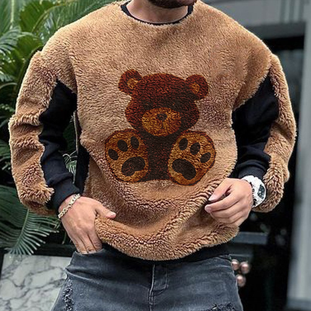 Casual Teddy Panel Plush Sweatshirt
