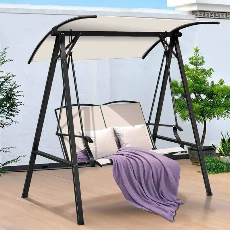 2 Person Outdoor Porch Swing Lounge Chair with Adjustable Top Canopy