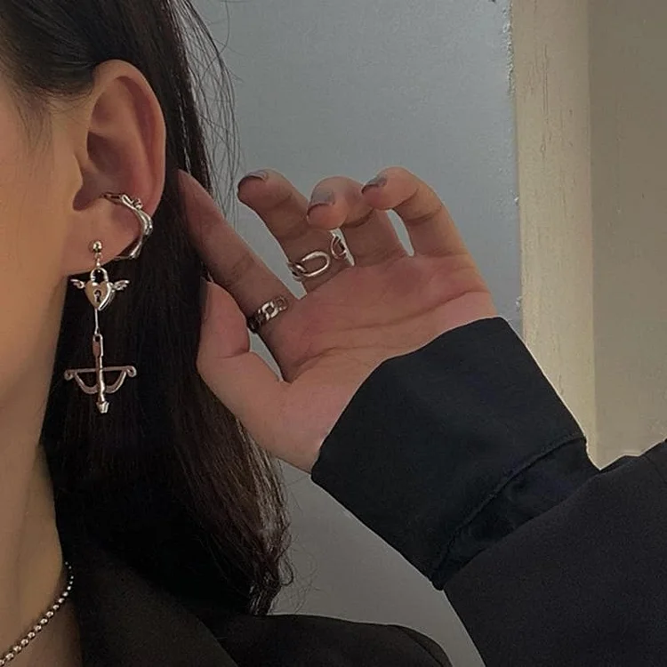 Punk Wing Love Heart Cupid's Arrow Drop Earrings SP289