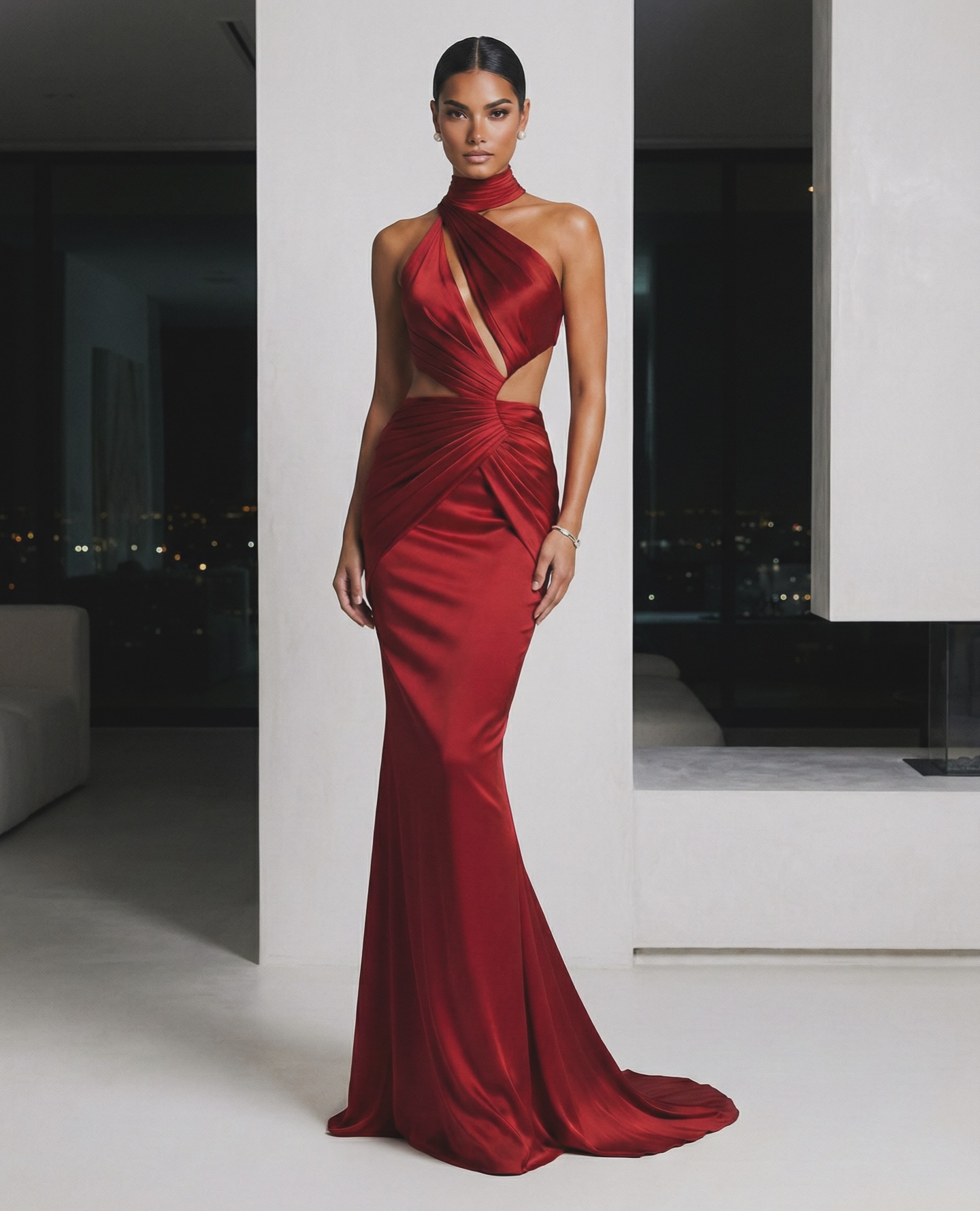 Lussooy Graceful Burgundy Sleeveless Backless Mermaid Prom Dress