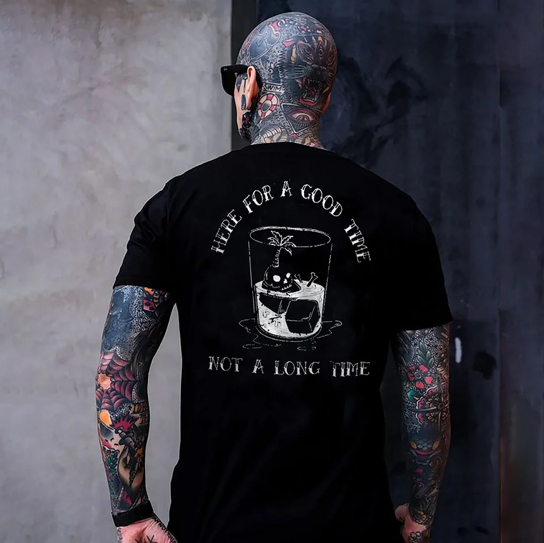 HERE FOR A GOOD TIME Skull in Bottle Casual Black Print T-shirt