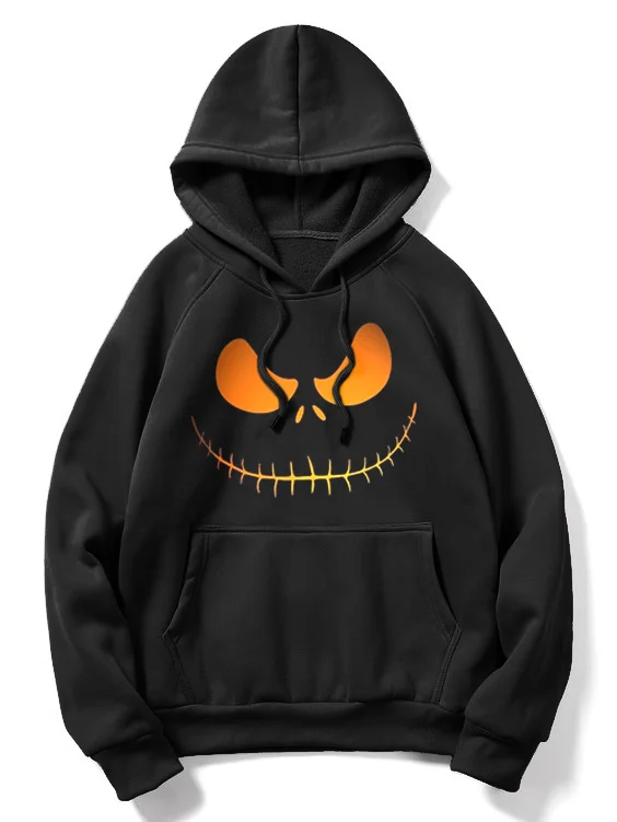 Men's Halloween Pumpkin Face Print Drawstring Hoodie