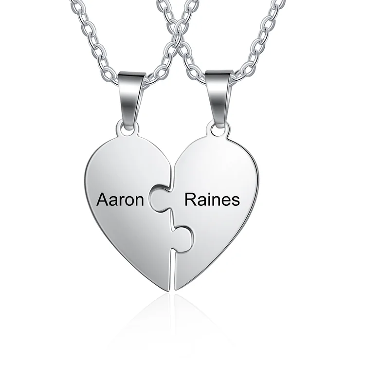 Personalized Heart Puzzle Necklace Engraved 2 Names Gifts for Family