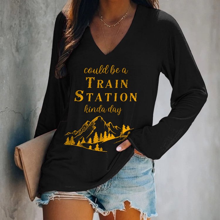 VChics Western Letter Cow Printed Long Sleeve T-Shirt