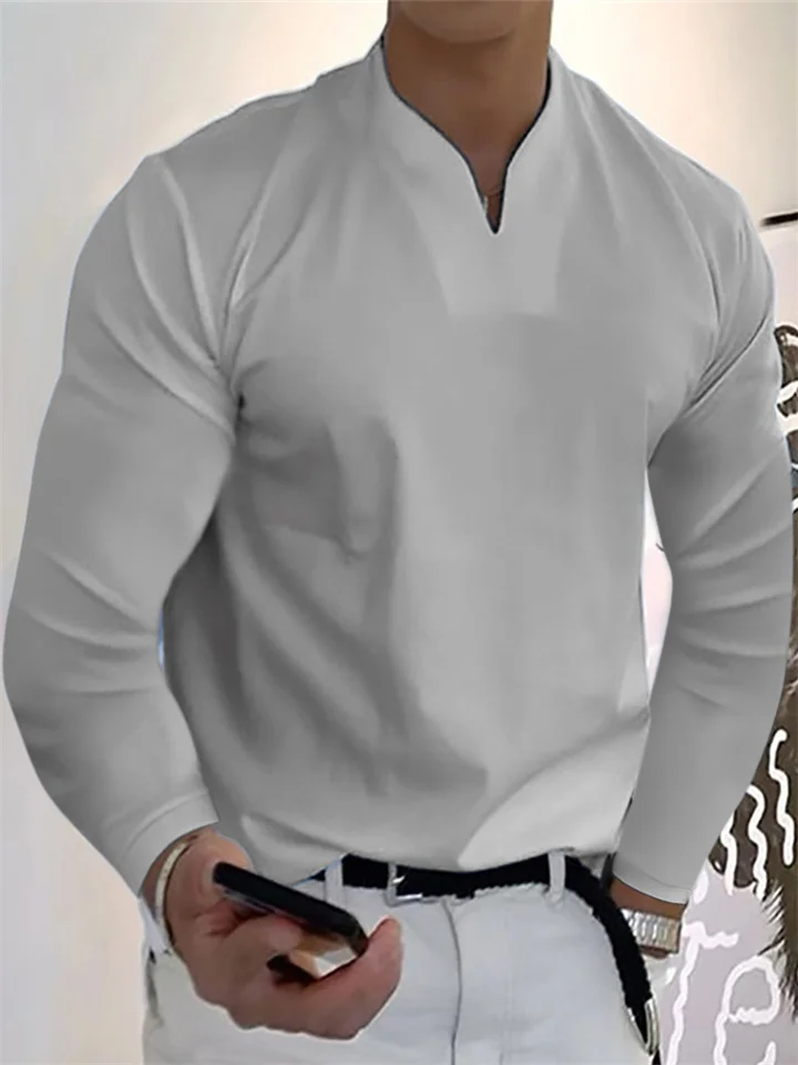 Men's T shirt Tee Long Sleeve Shirt Plain V Neck Street Sports Long Sleeve Clothing Apparel Fashion Designer Casual Comfortable