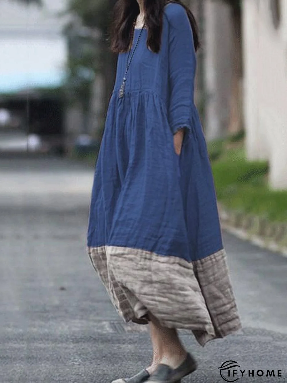 zolucky Women Causal Dress Crew Neck Long Sleeve Maxi Knitting Dress | IFYHOME