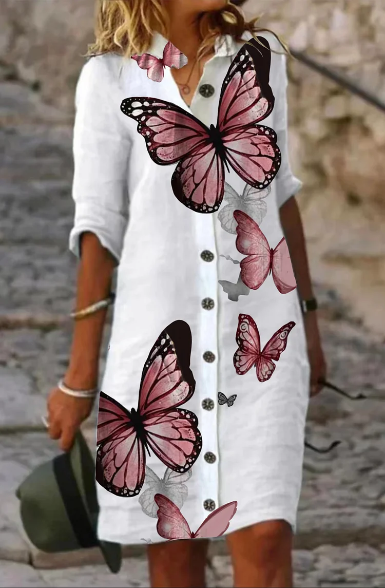 Butterfly Plain Cotton Casual Dress