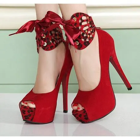VCSHOES Peep Toe Platform Ankle Wraps High Stiletto Heels Sandals
