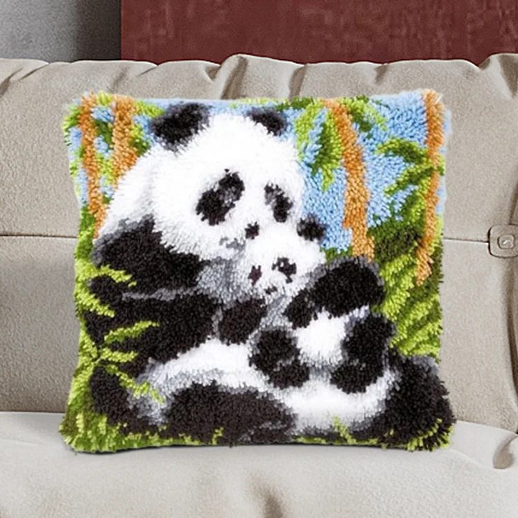 Panda Family Pillowcase Latch Hook Kits for Adult, Beginner and Kid veirousa