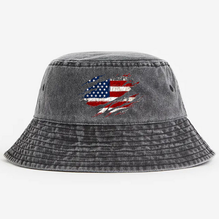 Distressed American Flag Print Bucket Hat