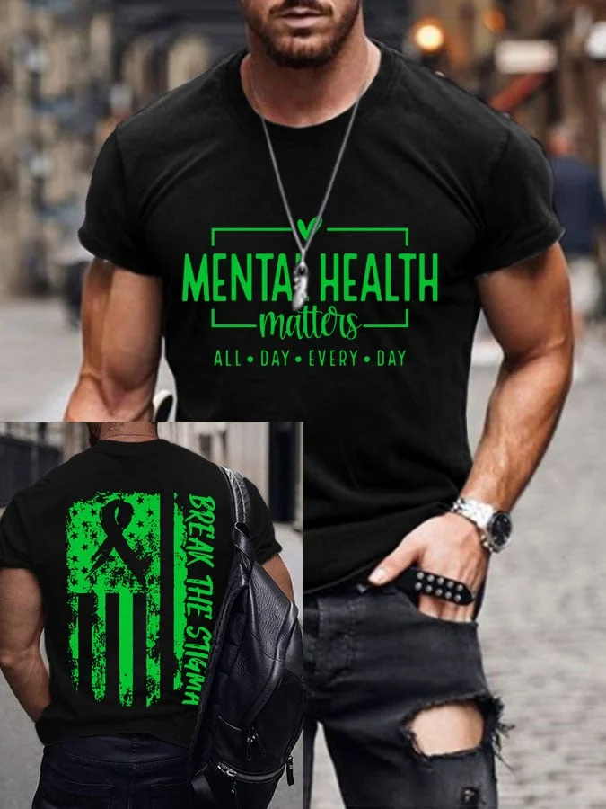 Mental Health Awareness Flag Break The Stigma Casual Print Short Sleeve T-Shirt socialshop