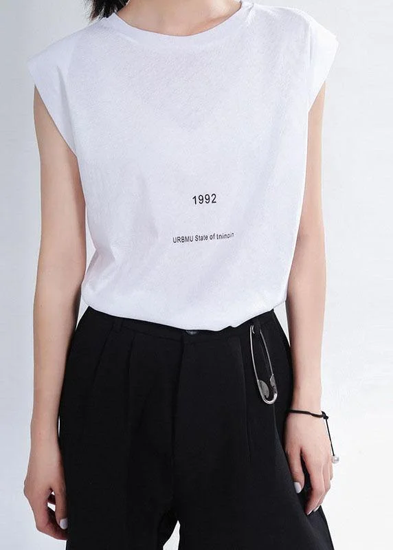 Boho White O-Neck Graphic Summer T Shirt Sleeveless