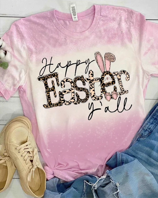 Happy Easter Y'all Bunny Leopard Print V Neck T-shirt