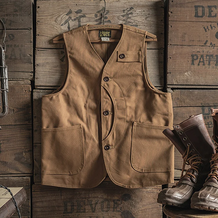 TIMSMEN 13oz Canvas Game Pocket Hunting Vest 1930's Retro Men Fishing Waistcoat