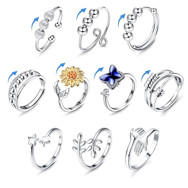 10 Pcs Fidget Anxiety CZ Butterfly Beads Rotatable Worry Ring