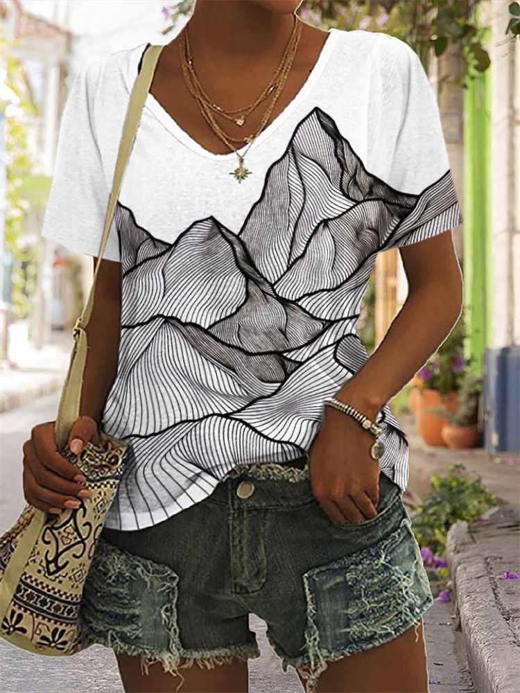 Mountains Landscape Art V Neck T Shirt