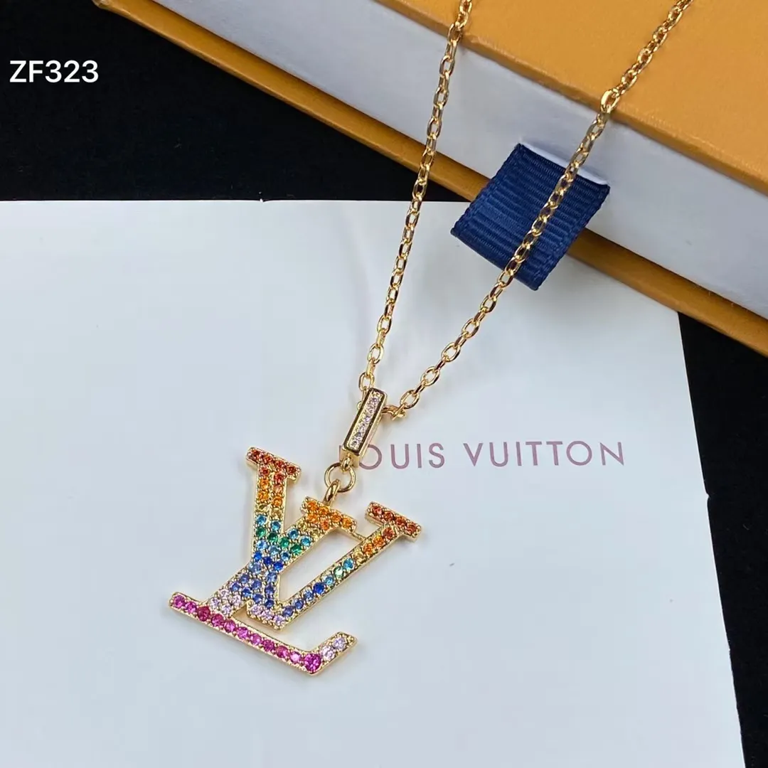 Louis Vuitton Colorful Diamond LV Letters Pendant Necklace