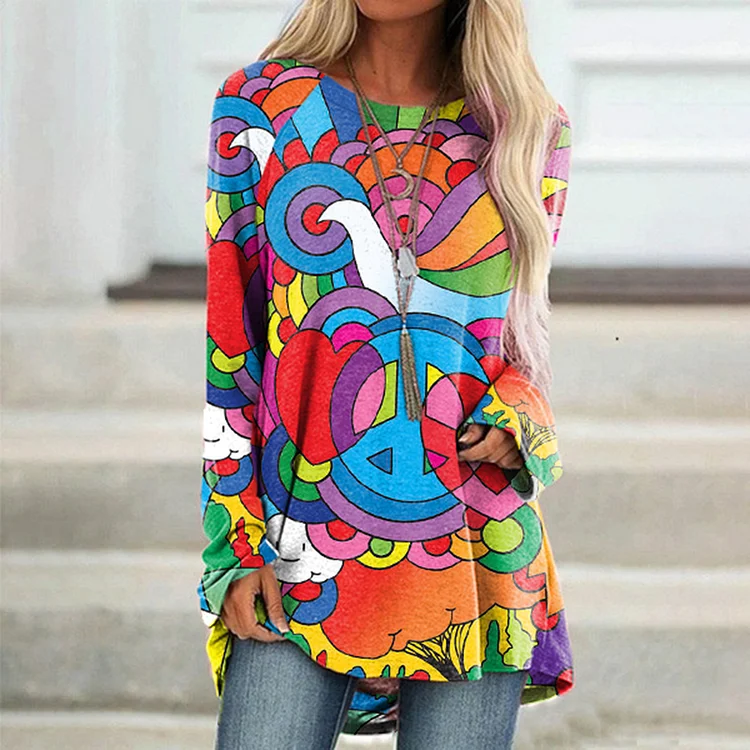 Vefave Vefave Hippie Art Casual Crewneck Tunic