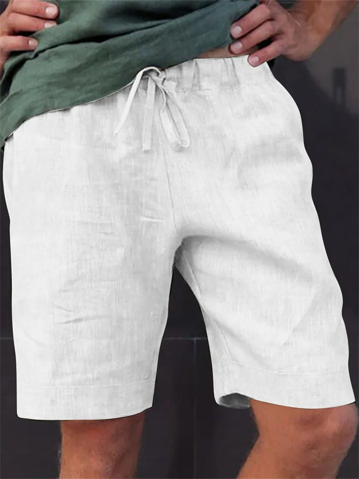 Men's Shorts Linen Shorts Summer Shorts Bermuda shorts Pocket Drawstring Plain Comfort Breathable Knee Length Daily Beach Linen / Cotton Blend Streetwear Casual / Sporty Black White Micro-elastic-JRSEE