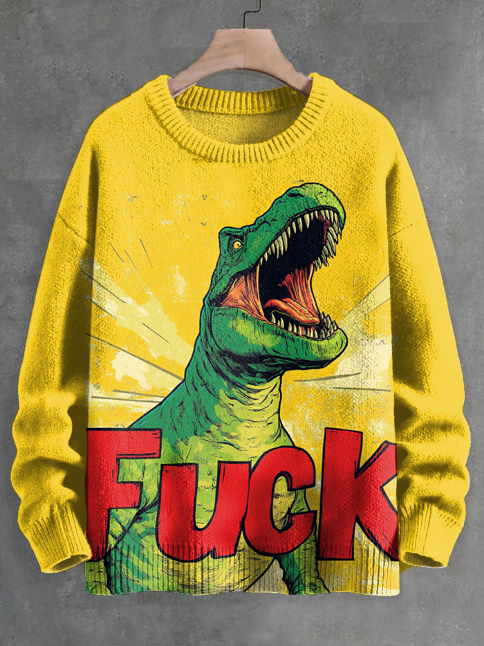 Men's Roaring Dinosaur Fuck Art Print Knit Sweatshirt