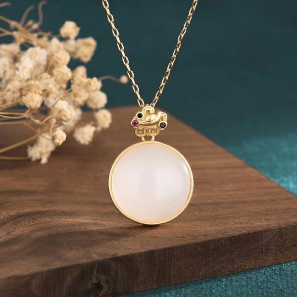 White Jade Round Fortune Pendant Necklace