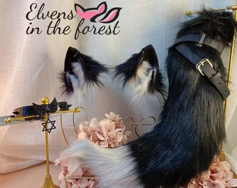pornhint Pornhint Black wolf tail wolf ears and collar - COSPLAY - butt plug - handmade animal ears - fox ears tail - Christmas gift-Lolita-butt plug-headgear