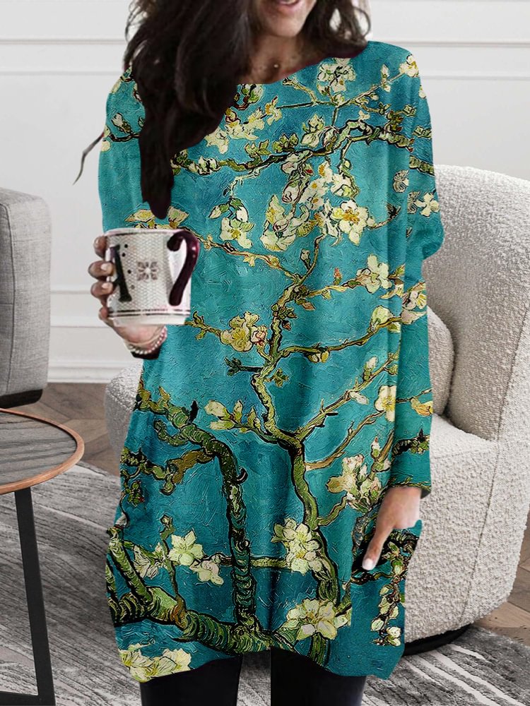 Almond Blossom Print Long Cozy T Shirt