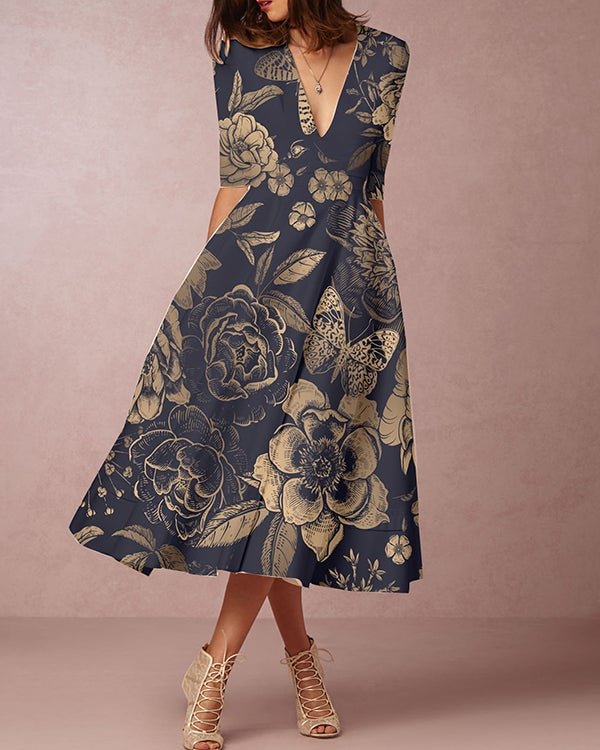 Sexy Floral Print V-neck Dress S-3XL - Chicaggo