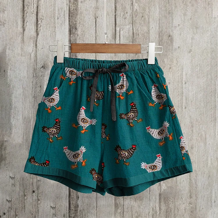 Comstylish Rooster Print Loose Casual Shorts