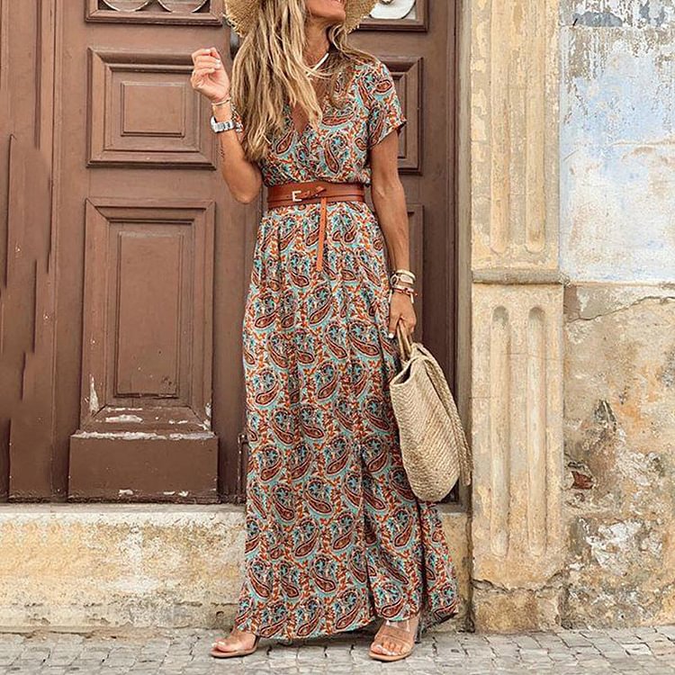 Fashionable Boho V-Neck Floral Dress socialshop