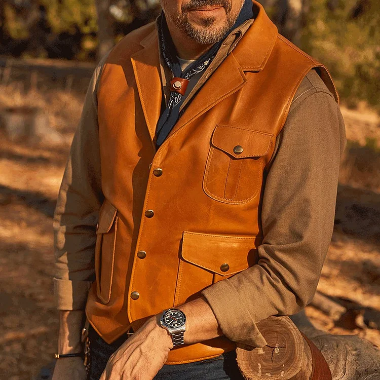 TIMSMEN Mens Fashion Vintage Western Leather Vest